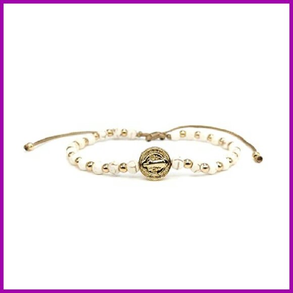 Adjustable Saint Benedict Coin Bracelet with Beads, Spiritual Jewelry - Picture 7 of 8